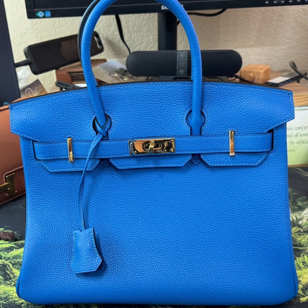 Elegant Blue Frida B30 style Leather Handbag hand sewn